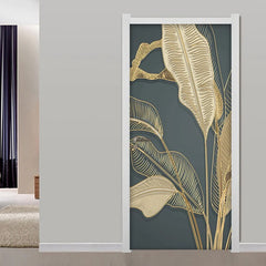 3D Banana Leaf Door Sticker Decoration Mural Photo Wallpaper Study Living Room Bedroom Waterproof Self-Adhesive Door Stickers