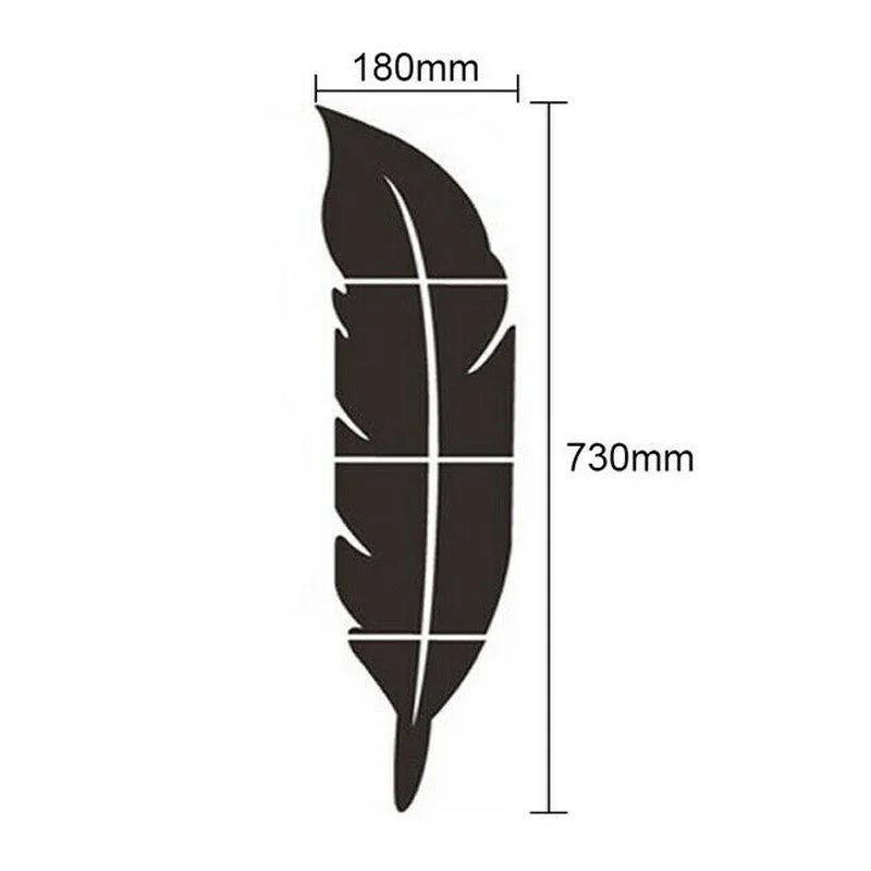 DIY Wall Mirror Sticker Feather Pattern Acrylic Mirror Effect Decoration Wall Sticker Home Decor Mirror Mural 73*18cm