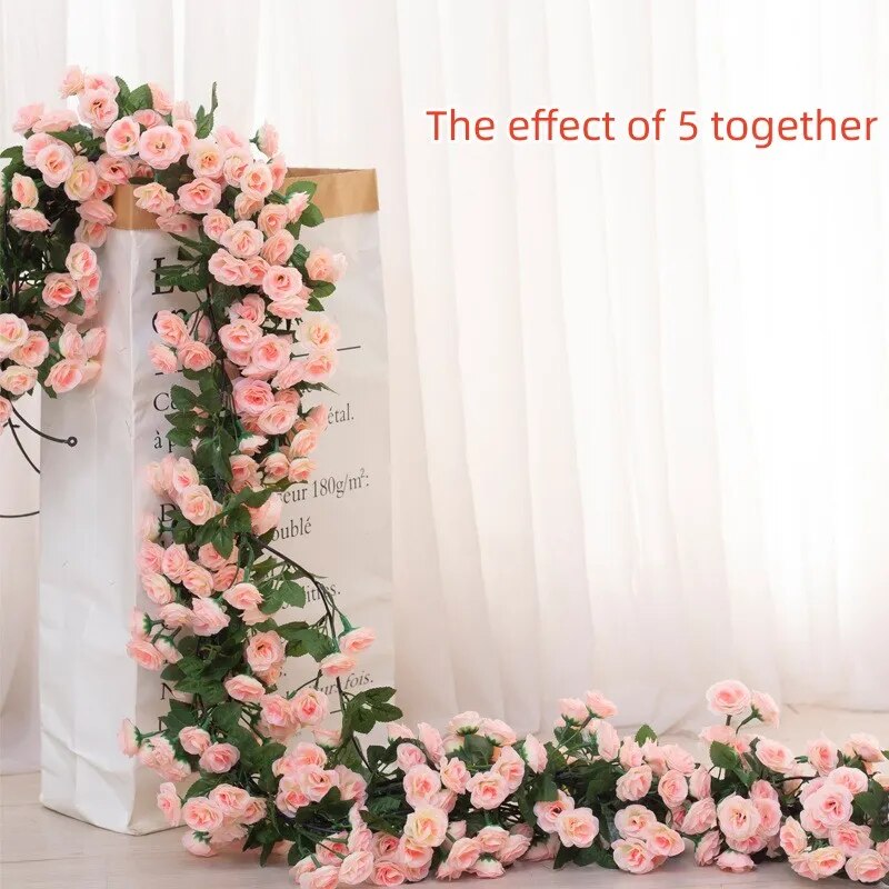 1pcs Artificial Flowers Vine 45pcs / 69pcs Rose DIY Wedding Decoration Fake Flower Home Room Decor Wall Hanging Garland Plants