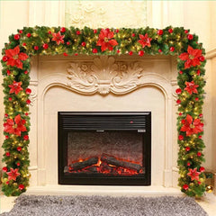 2.7M Christmas LED Rattan Garland Decorative Artificial Flower Pine Tree Ornament Xmas Party Home Fireplace Door Stairs Decor