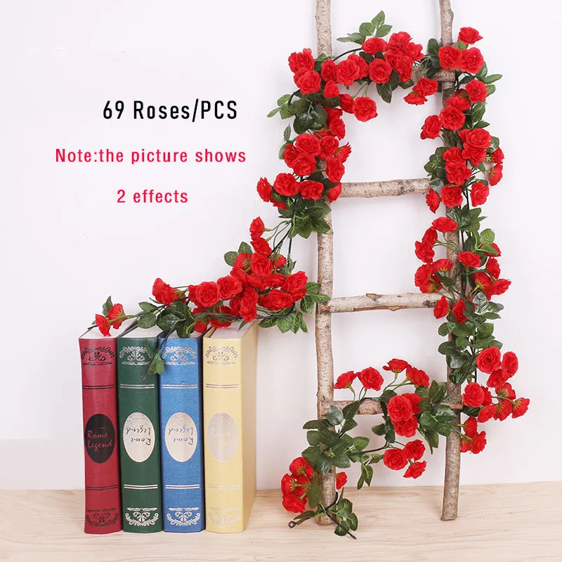 1pcs Artificial Flowers Vine 45pcs / 69pcs Rose DIY Wedding Decoration Fake Flower Home Room Decor Wall Hanging Garland Plants