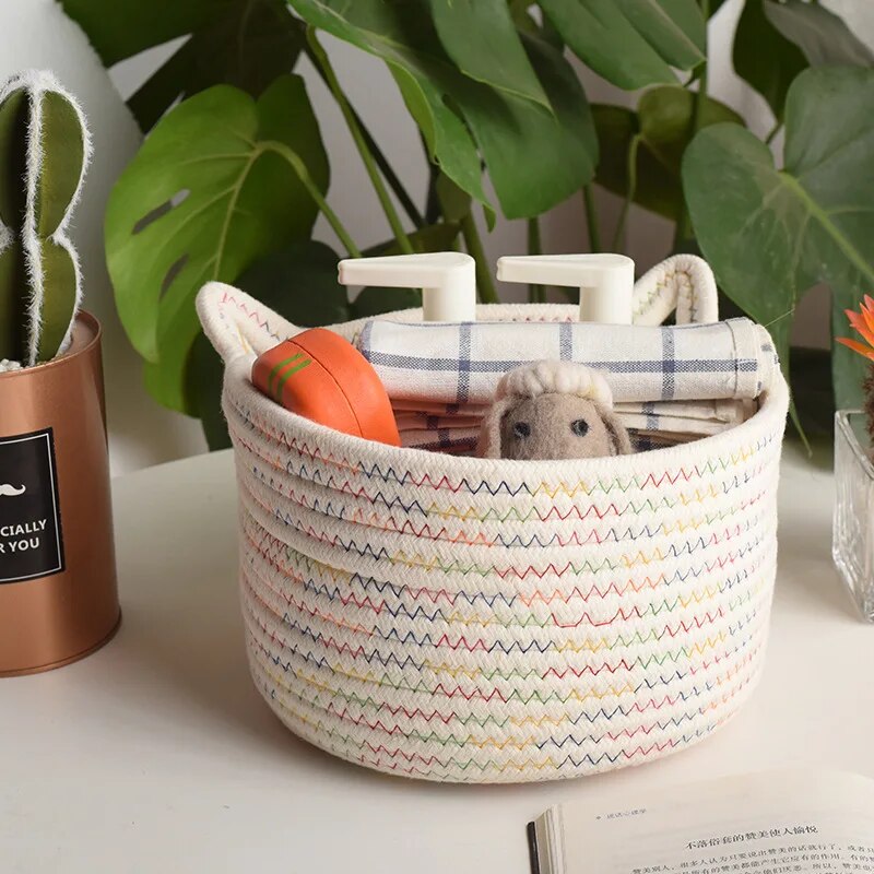 Cat Ear Cotton Rope Woven Basket