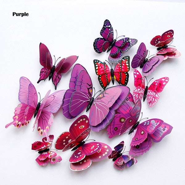 12Pcs Double layer 3D Butterfly Wall Sticker