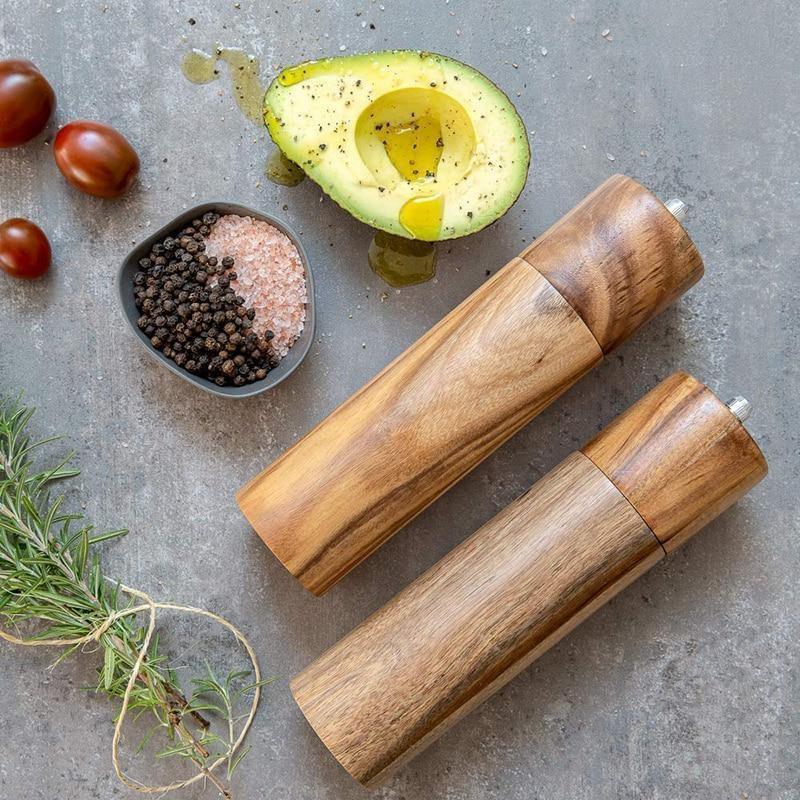 Acacia Wood Salt & Pepper Mills Two-Piece Set | Sage & Sill